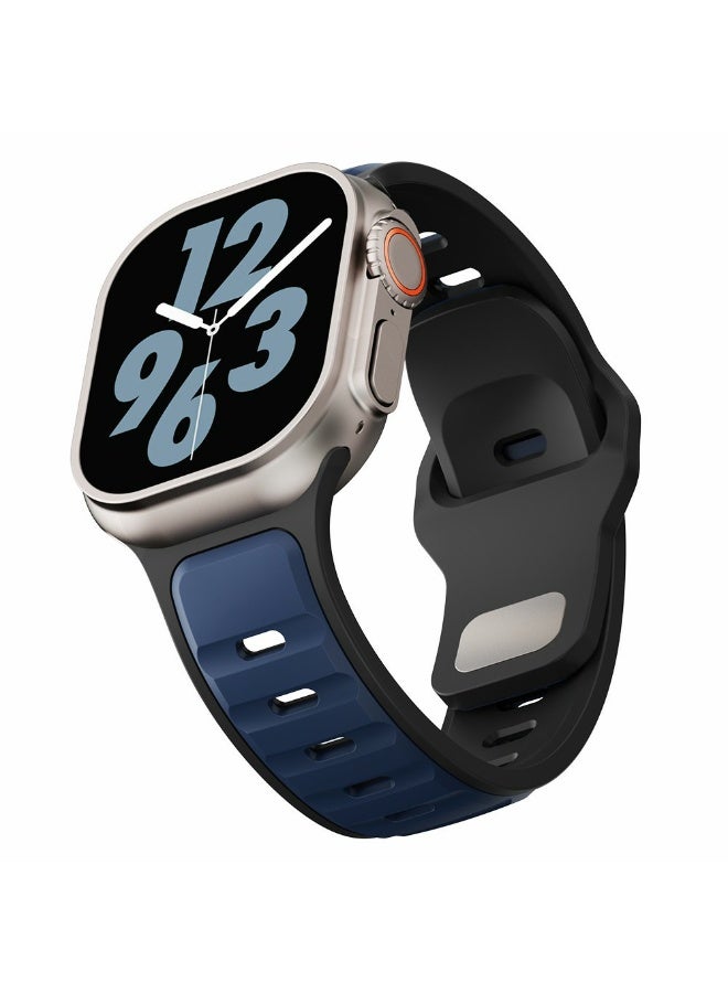 سوار سيليكون لساعة أبل ألترا 3 2 1 49 مم / سلسلة 11 10 46 مم / 9 8 7 45 مم / SE3 SE2 SE 6 5 4 44 مم / 3 2 1 42 مم، سوار رياضي ثنائي اللون - (أزرق/أسود) - Image 1